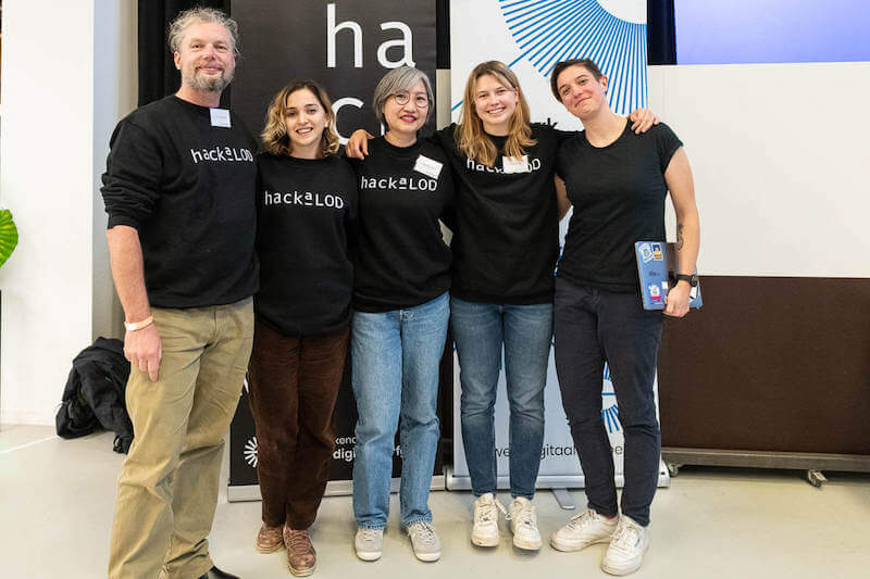 Team FIZ at HackaLOD 2023, from left to right Etienne Posthumus, Mahsa Vafaie, Mary Ann Tan, Sasha Bruns and Tabea Tietz.