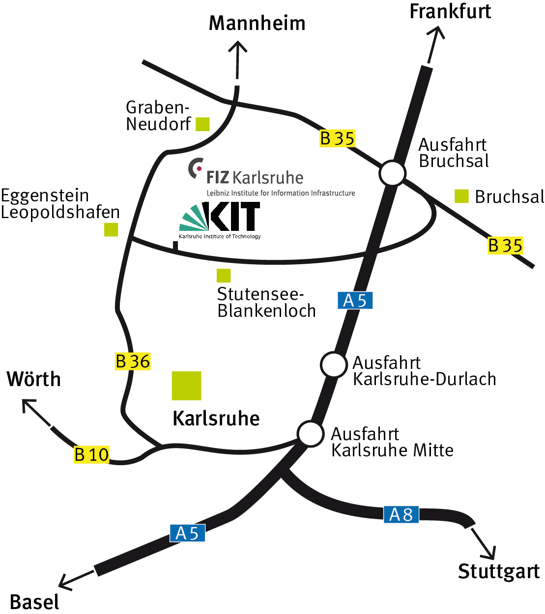 KIT Campus North is located near Eggenstein-Leopoldshafen, about 12 km north of Karlsruhe.