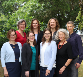 FIZ Search Service Team – from left to right: Monika Stepke, Lisa Nied, Britta Scheithauer, Thomas Stengel, Renate Hedderich, Christine Hansen, Miriam Kuhlmann, Annette Roth